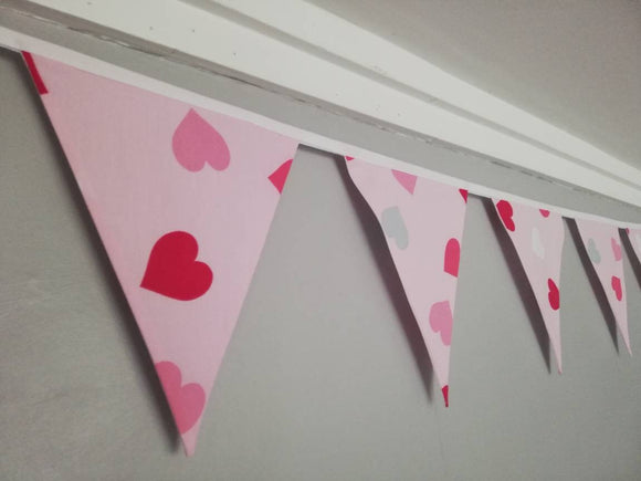 Hearts baby pink fabric bunting.