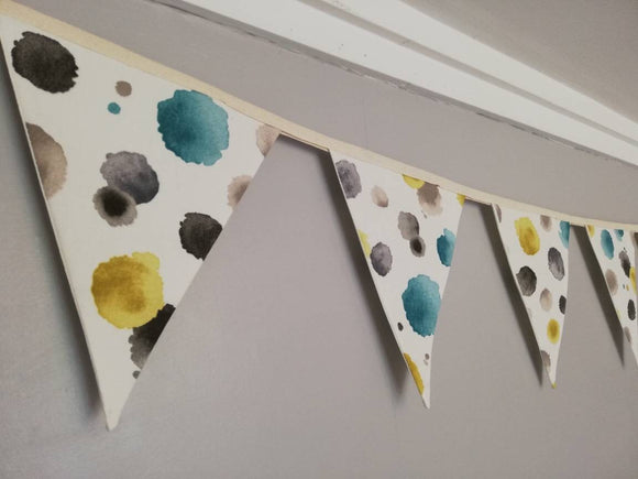 Fabric bunting with random ink style splodges