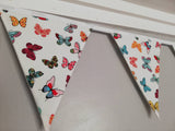 Colourful butterfly fabric bunting, 10 flags, approx 2.5 metres