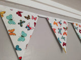 Colourful butterfly fabric bunting, 10 flags, approx 2.5 metres