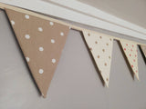 Neutrals and pink spotty fabric bunting, approx 3 metres