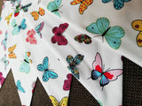 Colourful butterfly fabric bunting, 10 flags, approx 2.5 metres