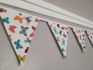 Colourful butterfly fabric bunting, 10 flags, approx 2.5 metres