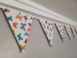 Colourful butterfly fabric bunting, 10 flags, approx 2.5 metres