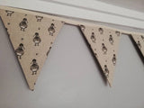 Duck fabric bunting. Cute grey ducks on natural background, 6 flags, approx 1.5 metres.
