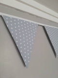 Pale blue cotton bunting with small white stars