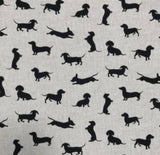 Sausage dog bunting ! Dark red dogs in a variety of poses on a natural background fabric. #sausagedoggifts #sausagedog