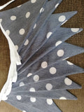 Denim blue soft cotton bunting, with large white spots