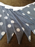 Denim blue soft cotton bunting, with large white spots