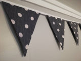 Denim blue soft cotton bunting, with large white spots