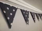 Denim blue soft cotton bunting, with large white spots