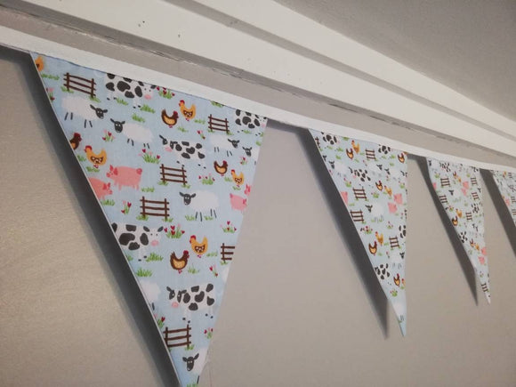 Farmyard animals fabric bunting, 10 flags, approx 2.5 metres