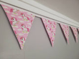 Unicorn fabric bunting, pink background, approx 2.5 metres