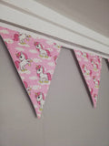 Unicorn fabric bunting, pink background, approx 2.5 metres