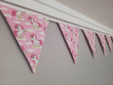 Unicorn fabric bunting, pink background, approx 2.5 metres