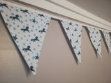 Unicorn and star fabric bunting, white background, approx 2.5 metres
