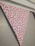 Pink flamingo fabric bunting, on an off white background, approx 2.5 metres