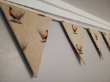 Pheasant fabric bunting, 10 flags, approx 2.5 metres