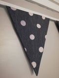 Denim blue soft cotton bunting, with large white spots