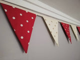 Red and cream spotty bunting, approx 3 metres