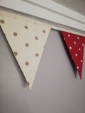Red and cream spotty bunting, approx 3 metres
