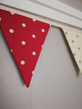 Red and cream spotty bunting, approx 3 metres