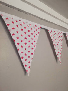 Star fabric bunting - coloured stars on a white background - 2 or 3 metres. Choice of colour combination.