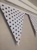 Star fabric bunting - coloured stars on a white background - 2 or 3 metres. Choice of colour combination.
