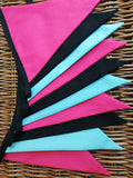 Cerise pink, turquoise and black fabric bunting - great background prop !