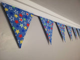 Star fabric bunting, bright and colourful, approx 2.5 metres, 10 flags.