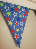Star fabric bunting, bright and colourful, approx 2.5 metres, 10 flags.