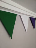 Suffragette theme fabric bunting - purple, white and green