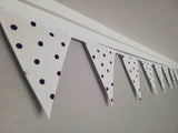 Purple spotty fabric bunting. Approx 2.5 metres