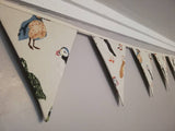 Puffin fabric bunting, gorgeous coloured puffins on grey background, 10 flags, approx 2.5 metres