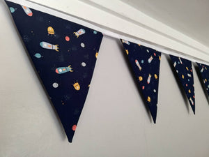 Spaceships fabric bunting, approx 2.5 metres