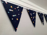 Spaceships fabric bunting, approx 2.5 metres