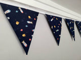 Spaceships fabric bunting, approx 2.5 metres