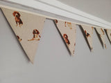 Beagle fabric bunting, on natural background, 10 flags, approx 2.5 metres