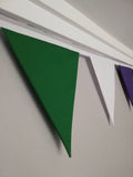 Suffragette theme fabric bunting - purple, white and green