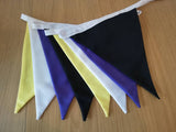 Non binary flag theme fabric bunting - yellow, white, purple and black