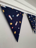 Spaceships fabric bunting, approx 2.5 metres