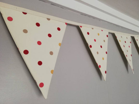 Cream and red mix spotty cotton fabric bunting