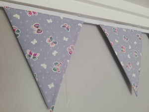 Butterfly fabric bunting, glow in the dark fabric, 10 flags, approx 2.5 metres