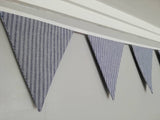 Denim blue stripy fabric bunting