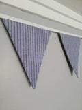 Denim blue stripy fabric bunting