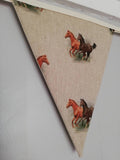 Horses fabric bunting on natural background, 10 flags, approx 2.5 metres
