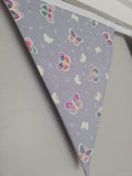 Butterfly fabric bunting, glow in the dark fabric, 10 flags, approx 2.5 metres