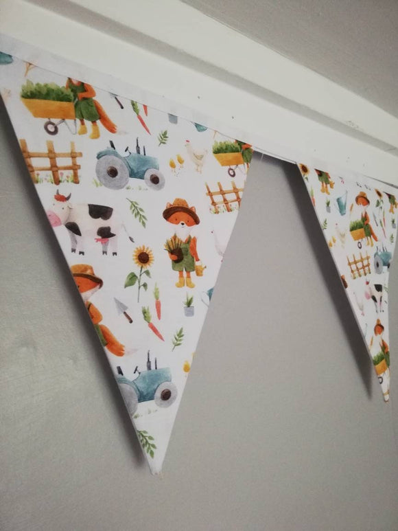 Gardening fox fabric bunting, 10 flags, approx 2.5 metres - Nursery decor - new baby gift - playroom accessories - children's wall hanging