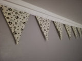 Paw Print Fabric Bunting - paw prints and bones on ivory background fabric. Approx 2.5 metre length