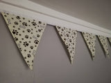 Paw Print Fabric Bunting - paw prints and bones on ivory background fabric. Approx 2.5 metre length